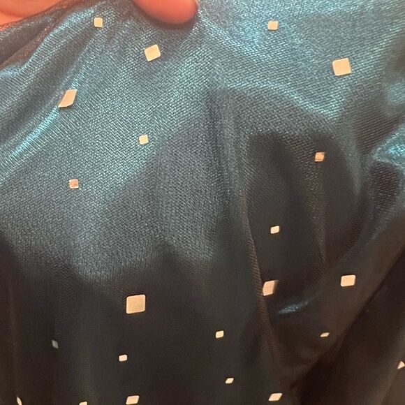 Like New!  Masquerade, Size 16/17- Strapless Teal Dress w/ Black Mesh & Sequin - Picture 3 of 5